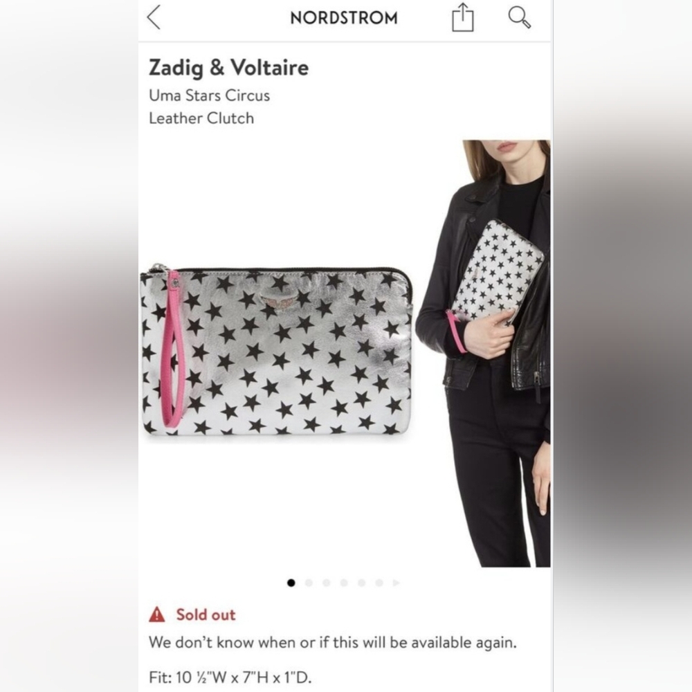 Zadig Voltaire | Uma Star Circus Wallet /Star Patterned Silver and Black Clutch